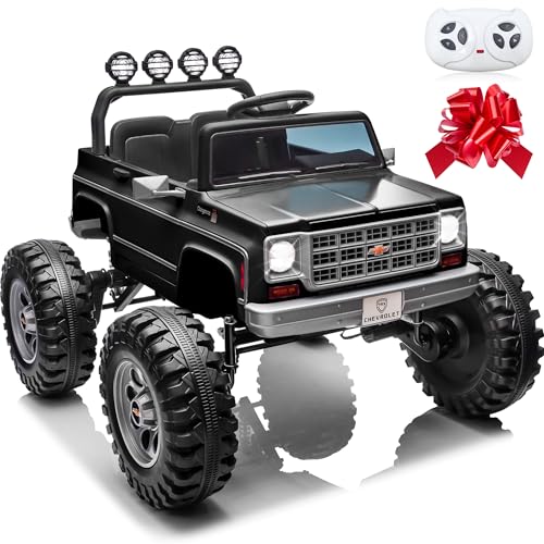 Power Wheels 24V Ride on Car, Licensed Chevrolet Cheyenne Truck w/4 * 200W Motors, Remote Control, Decoration Streamer, 24 Volt Ride on Toys Power Big Wheels for Big Kids, Black