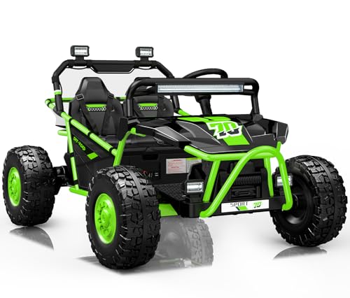 Power Wheels 36V Kids Ride On UTV, 2-Seater 400W Electric Car for Kids 6+, 5-8 MPH Speed, 14″ EVA Wheels, Metal Frame, Bluetooth Music, Rear Metal Suspension Off-Road Vehicle (Green)